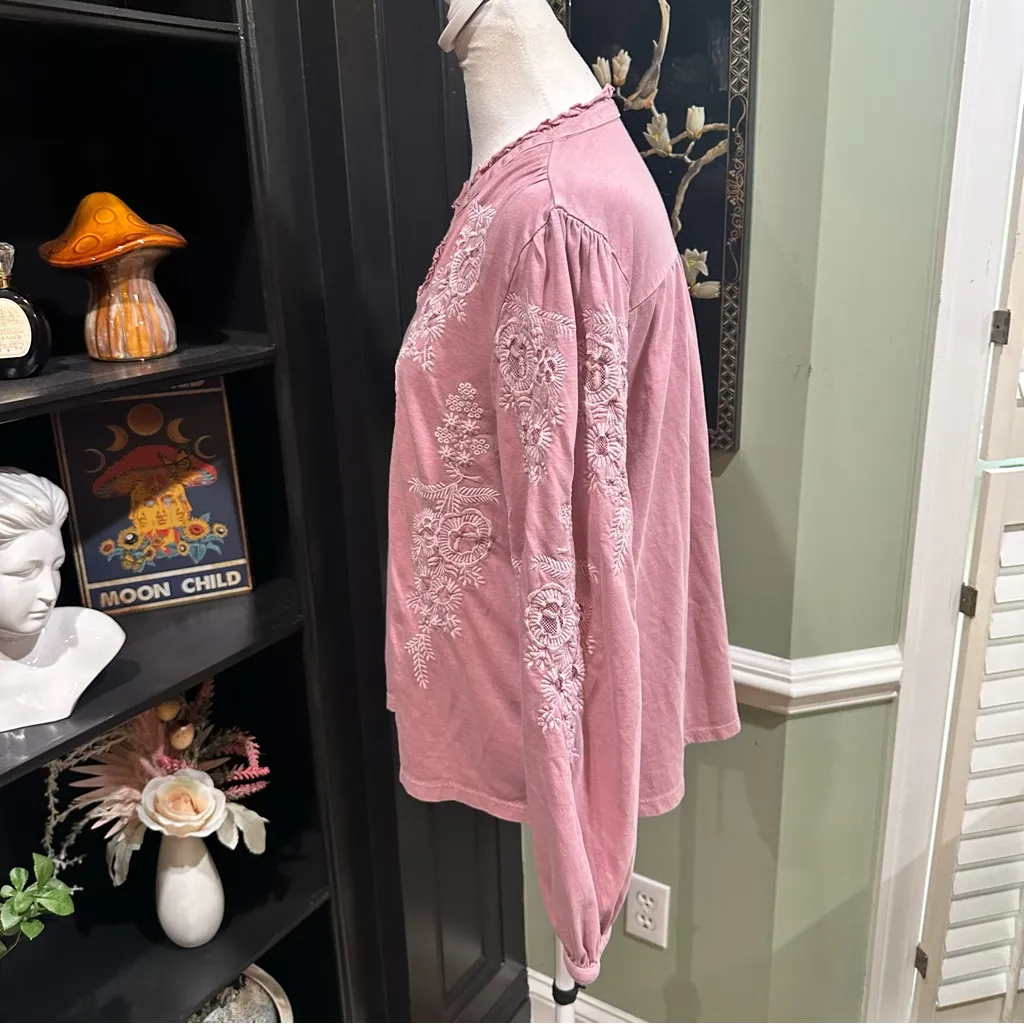 Soft Surroundings Embroidered Long Sleeve Ruffle Blouse – Size Medium - Image 8