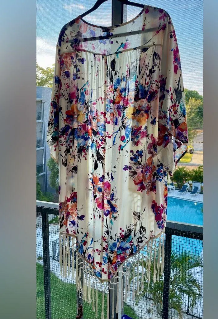 Umgee Floral Kimono | Crochet Bottom | Size Med/Lg | Beautiful Boho Vibe - Image 13
