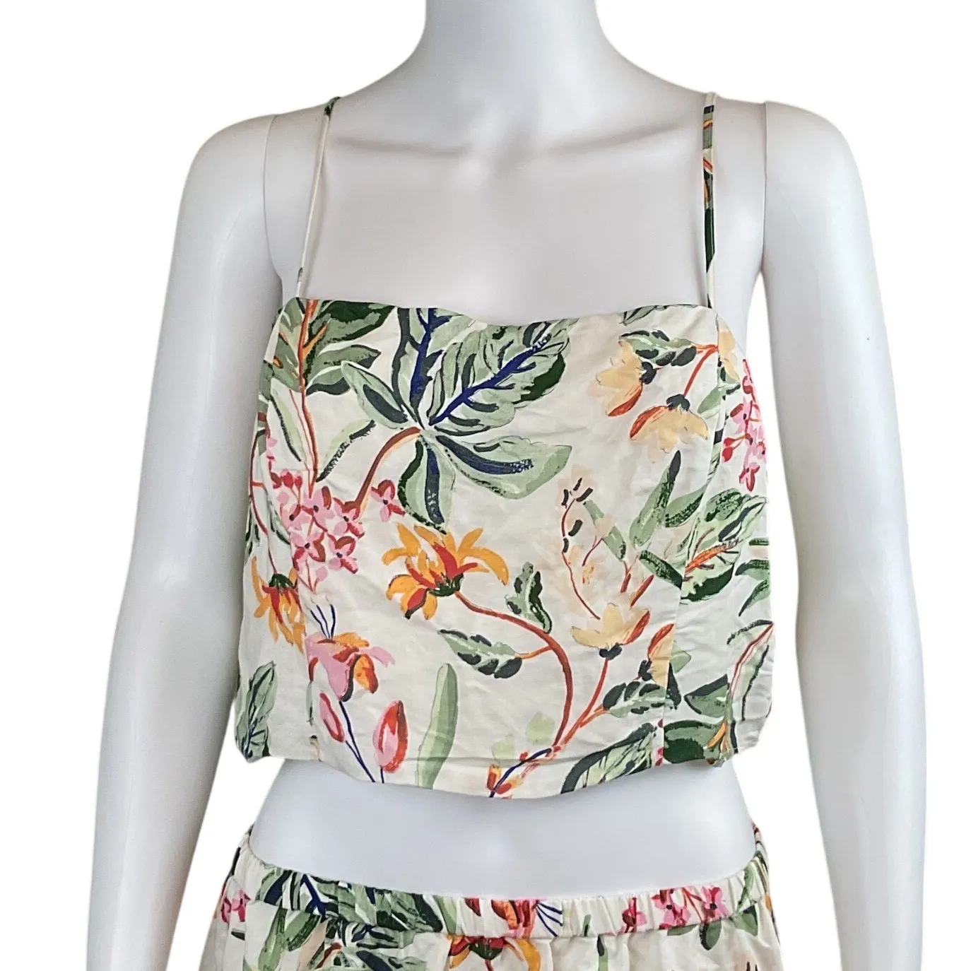H M Linen Blend Floral Crop Top Maxi Skirt Set Size L - Image 7