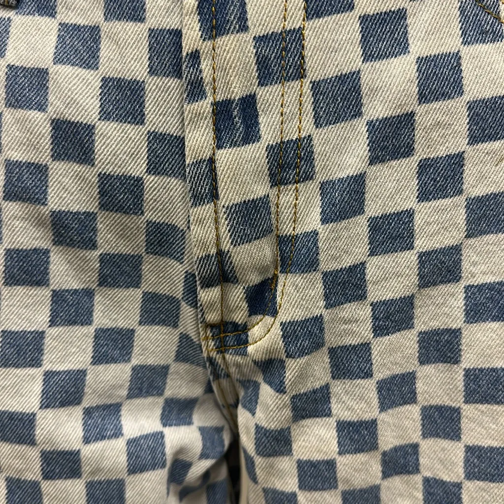 Tiger Mist Wide Leg High Waist Blue White Checkered 4 Pocket Denim Jeans Small - Image 14