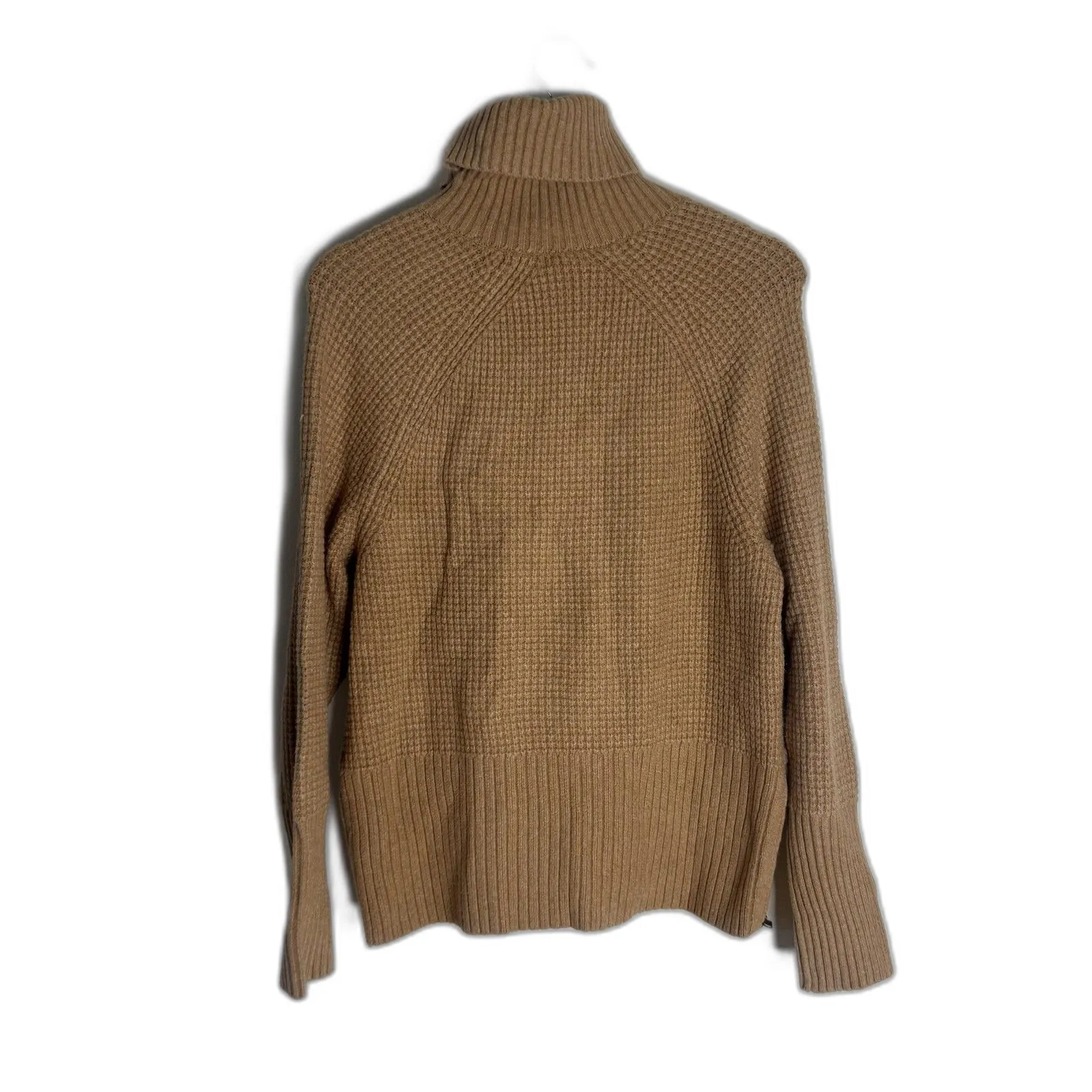 L.L. Bean Sweater Womens Medium Beige Tan Turtleneck Pullover Side Zip Knit - Image 10
