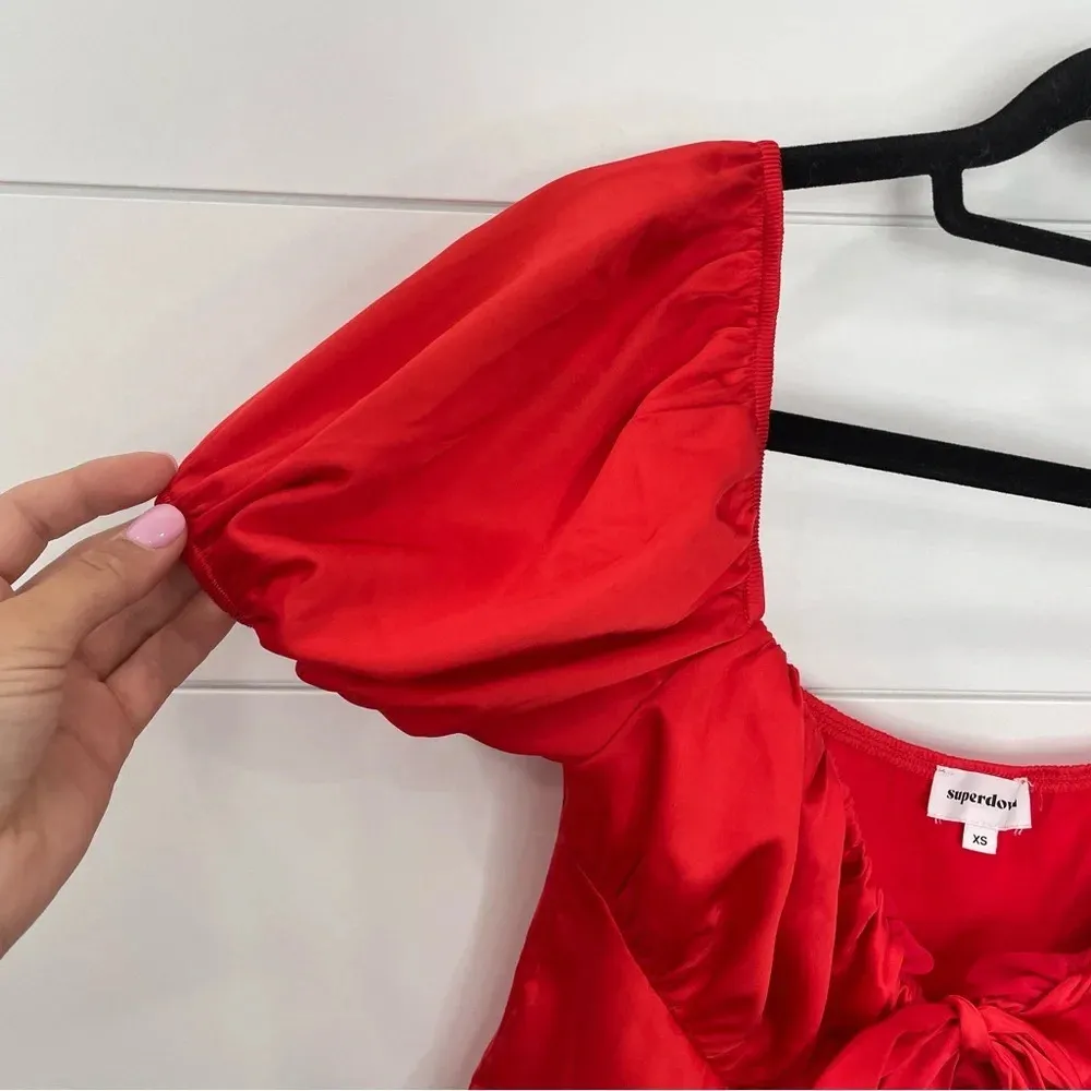 Superdown Lesley Tie Front Top in Red XS - Image 7