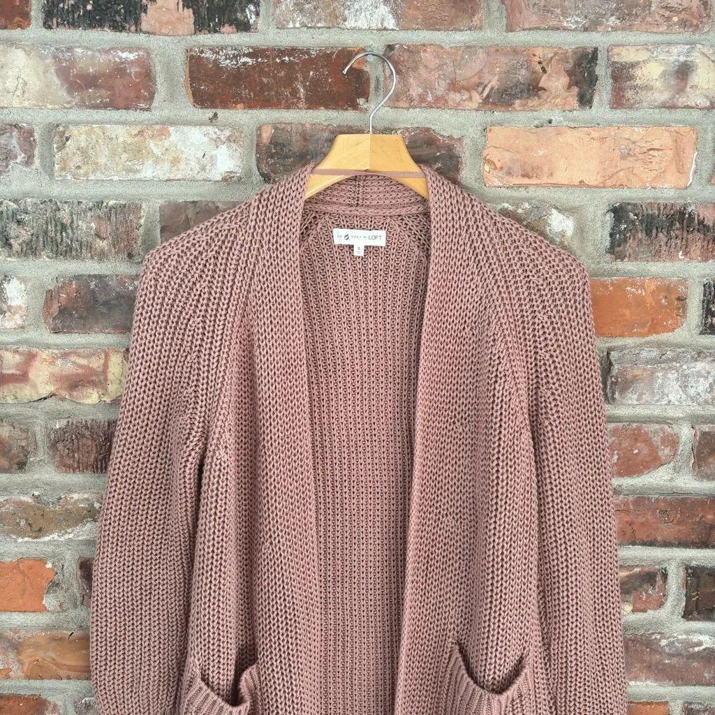 Lou & Gray Mauve Pink Knit Longline Cardigan Sweater, S - Image 3