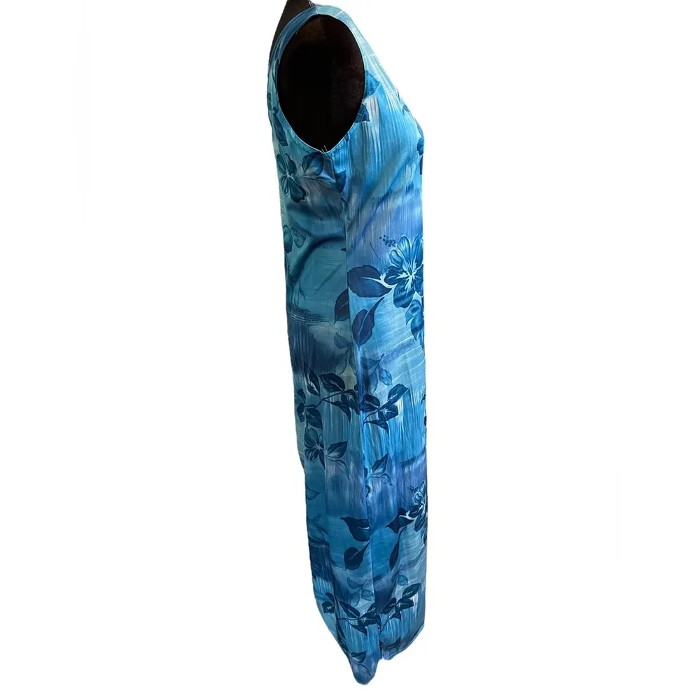 No Boundaries Vintage Y2K Ocean Blue Tropical Coastal Hawaiian Floral Maxi Dress - Image 2