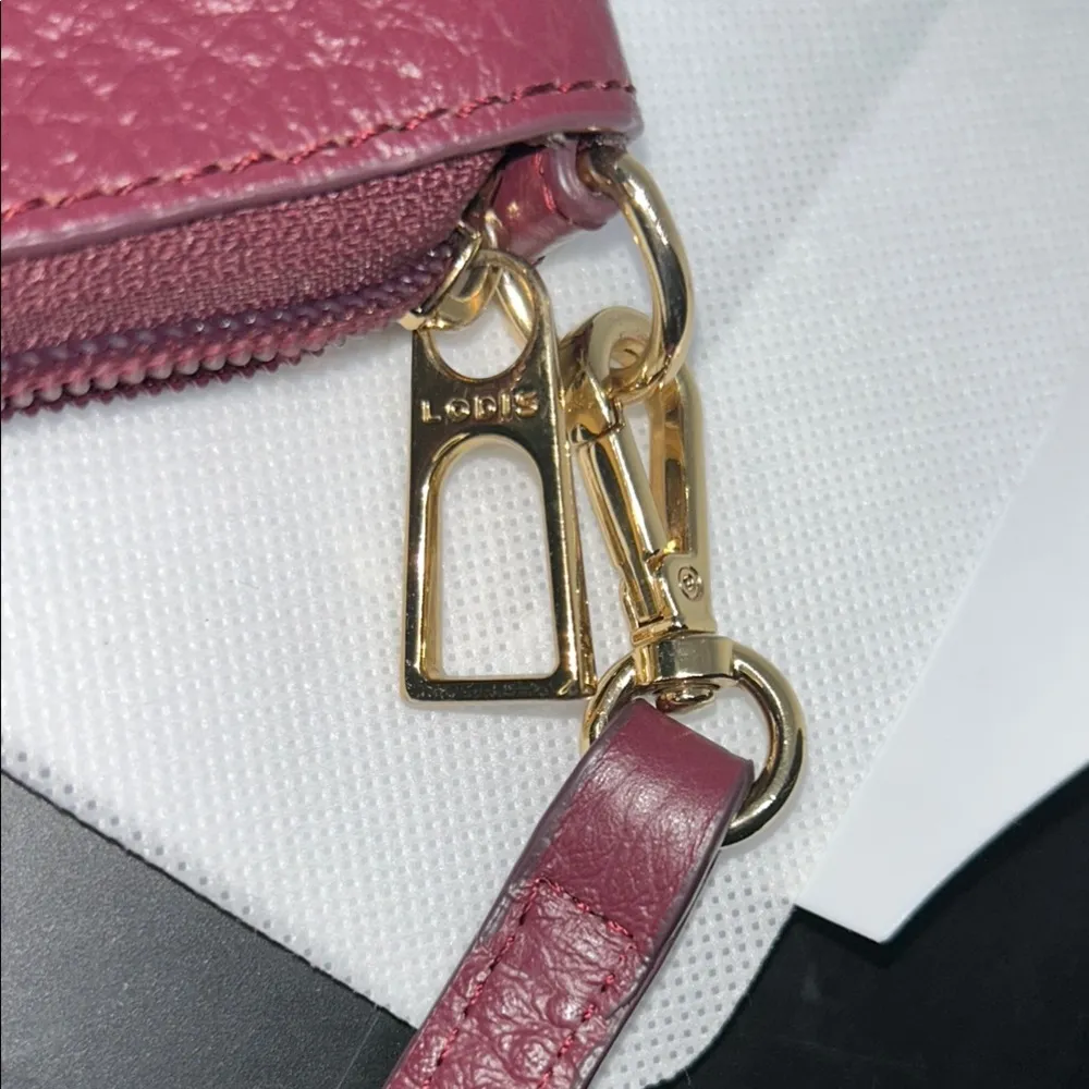 Lodis Red Leather Clutch with Gold Accents - Image 6