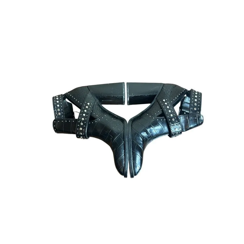 Zara Black Faux Crocodile Skin Pattern Reptile Heel Ankle Booties EUR 37 US 6.5 - Image 3