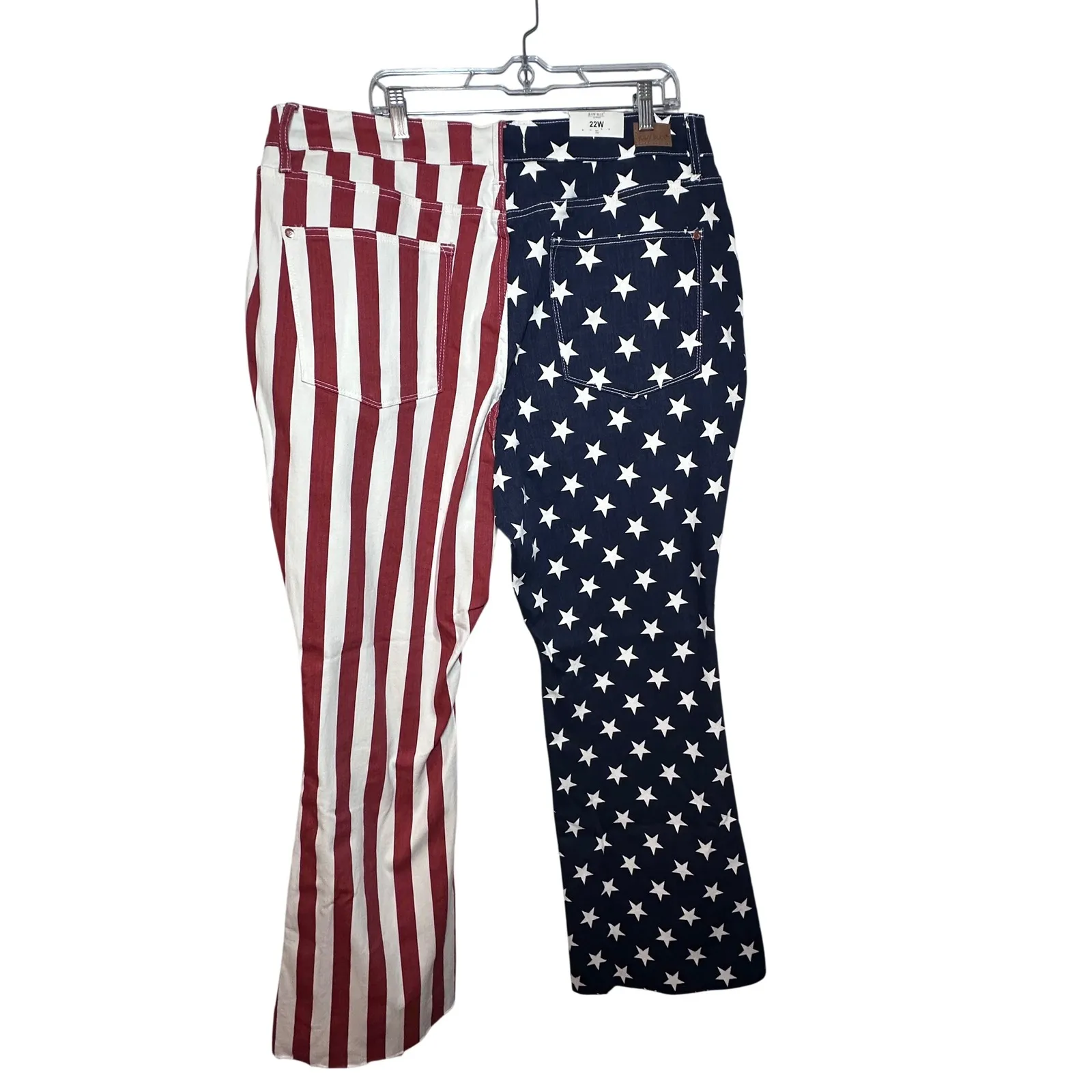 Judy Blue Jeans Womens 22W High Waist American Flag Stars Stripes Flare Raw Hem - Image 6
