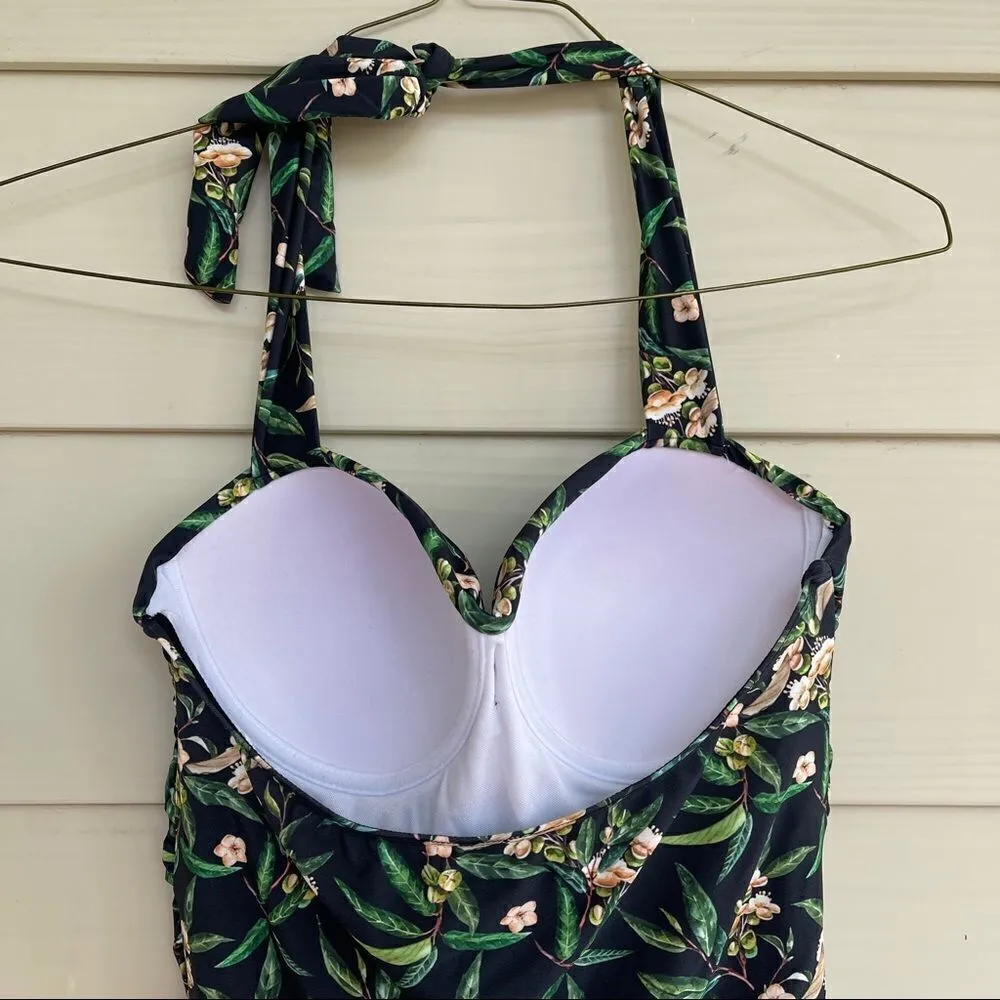 NEW Women’s L Tropical Hawaiian One Piece Swimsuit Built in Bra Bodysuit Ruched Green Size L - Image 8