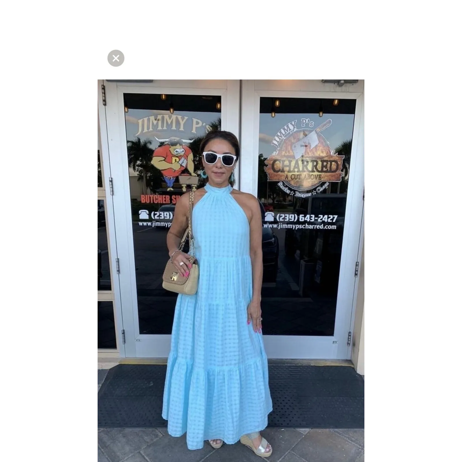 TRINA TURK Sky Blue 100% Cotton Halter Neck Sunglasses Maxi Dress Size Small - Image 11