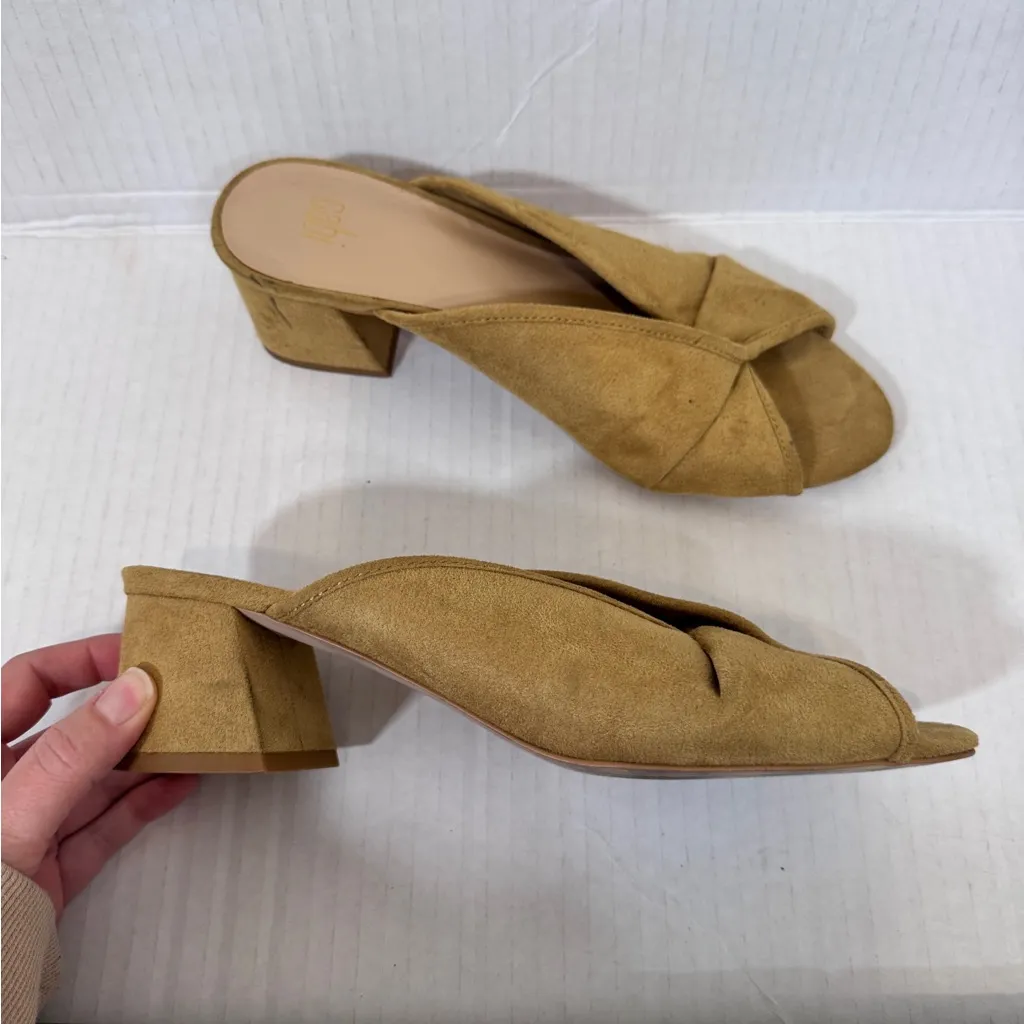 Cabi Yellow Suede Leather Mule Slip On Heels Womens 9 Fall Peep Toe Preppy - Image 10