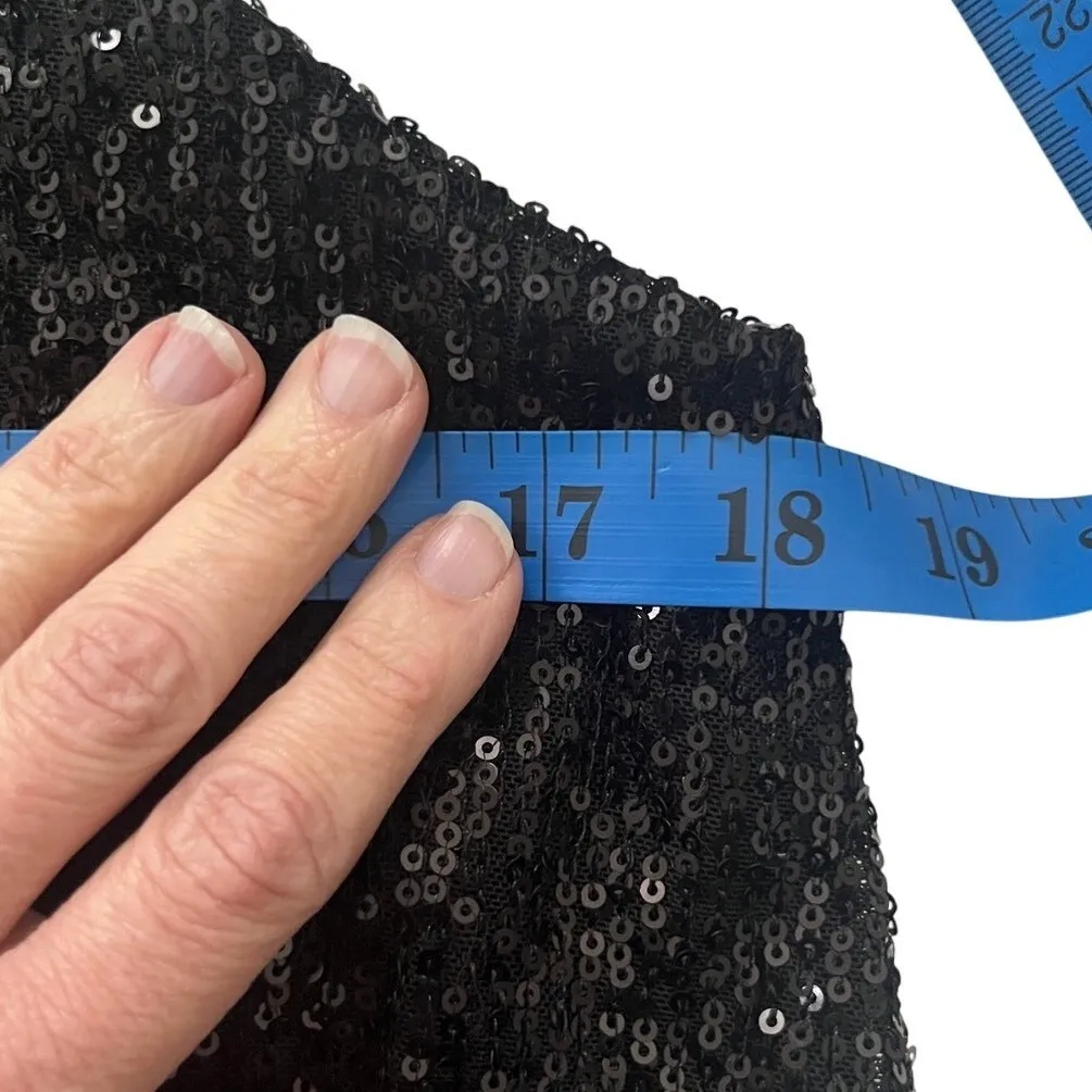 Saints & Hearts Black Sequin Tank Top L Sheer Hem‎ Glam Party Blouse Size L - Image 8