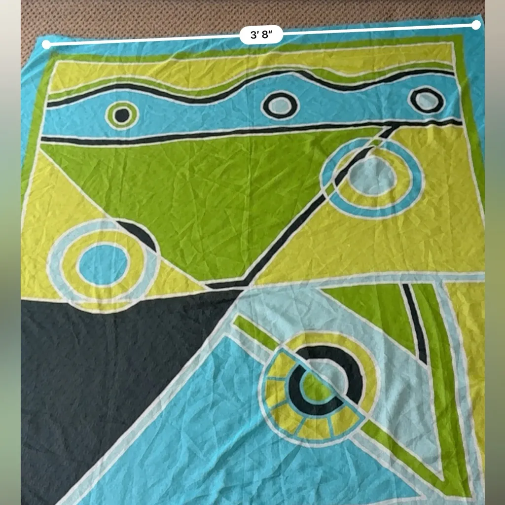 Vintage Féraud Paris Geometric Print Oversized Scarf Turquoise, Lime & Black Green - Image 4