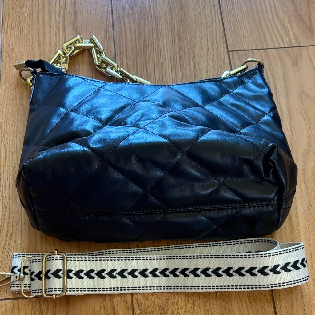 Black Quilted Shoulder Bag with Dual Straps - Image 3