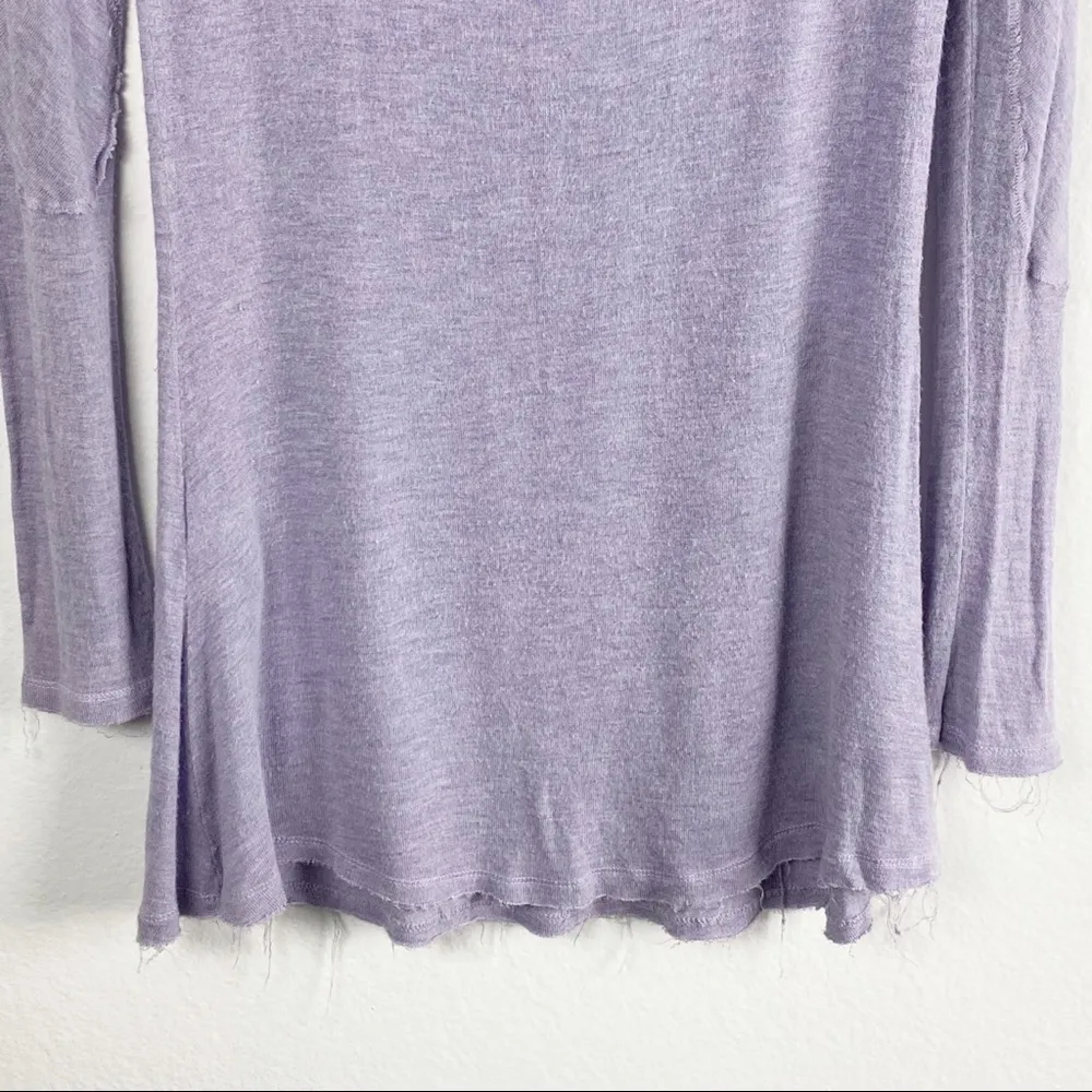 ZARA BASIC Lilac Sheer Elbow Patch Frayed Hem Long Sleeves Sweater, Size Small - Image 7