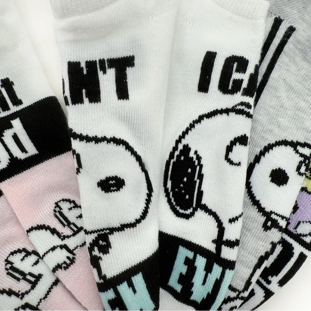 Snoopy Peanuts Womens No Show Socks Woodstock Funny Phrases Pastel Fun Gift White - Image 5