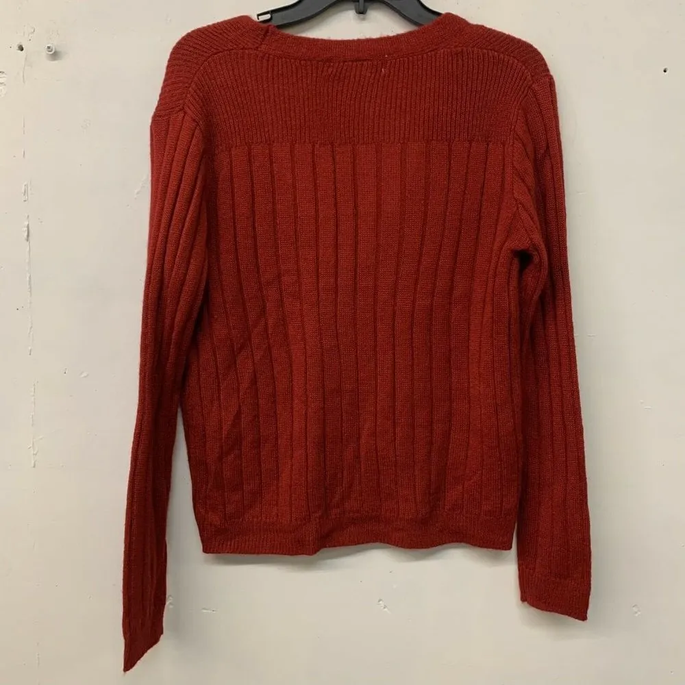 Cotton Emporium Red Ribbed Button Cardigan Long Sleeve Sweater - Image 2