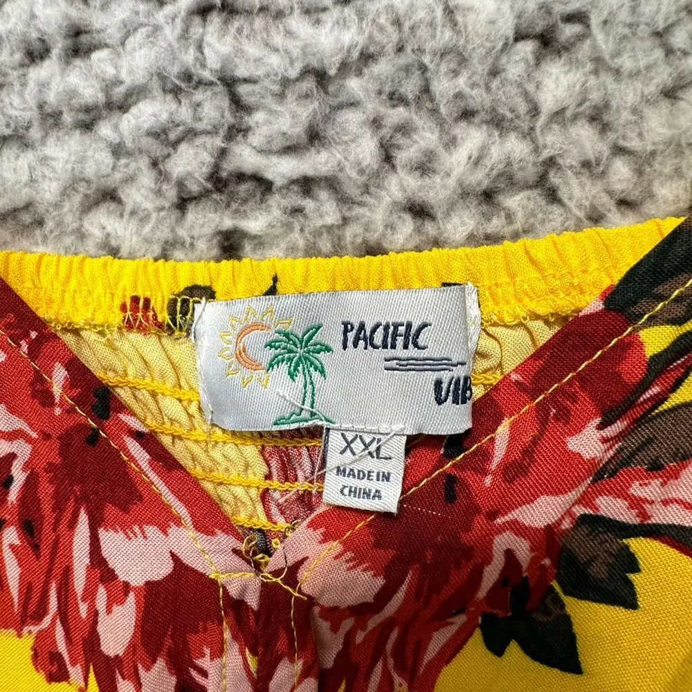 NWT Pacific Vibes Womens 2XL Yellow Floral Maxi Sundress Spaghetti Straps Ruffle Size XXL - Image 3