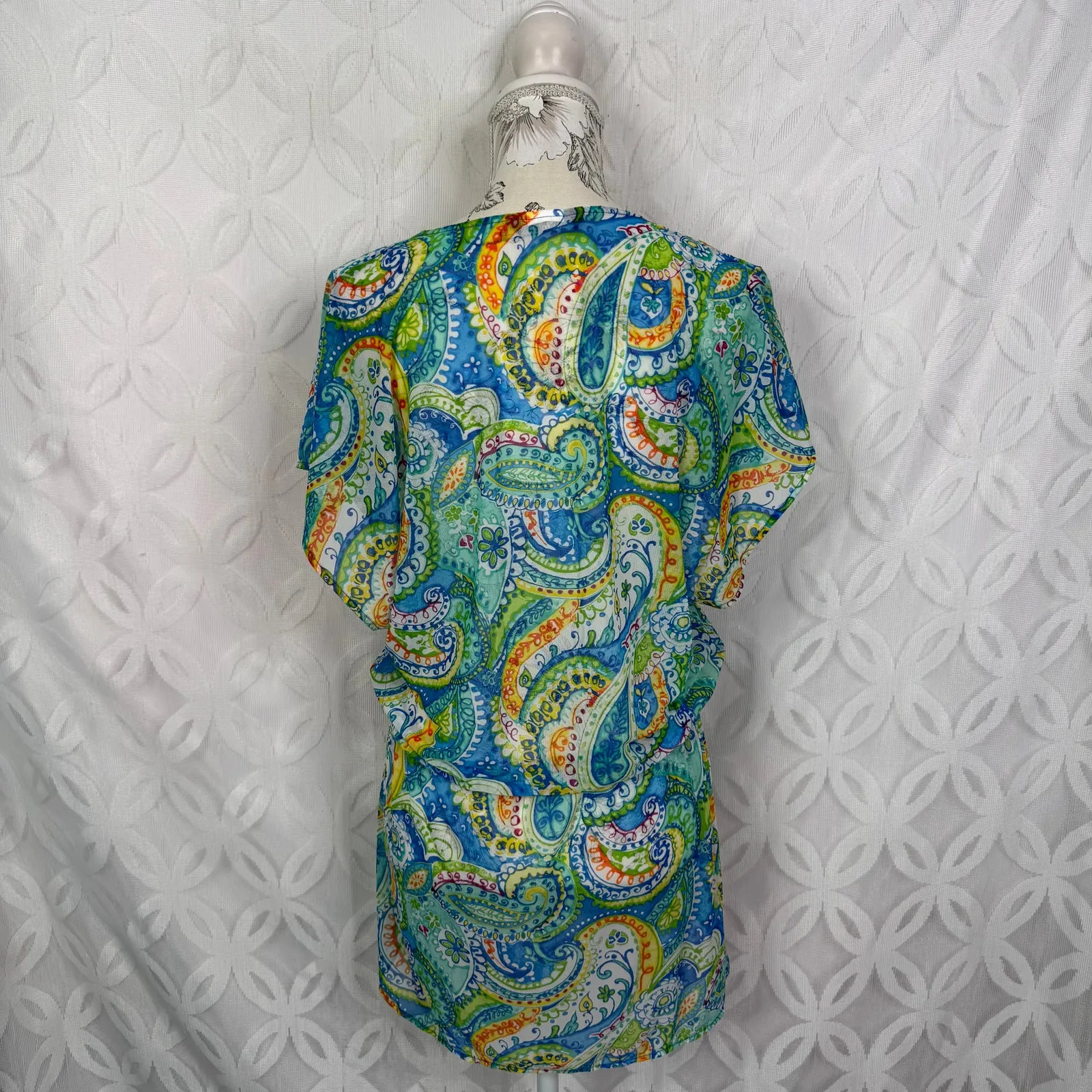Lauren Ralph Lauren Cover Up Carnivale Paisley Mesh Tunic Drop Waist‎ Size S - Image 5