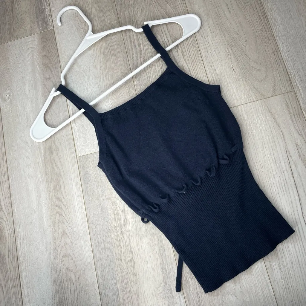 Brandy Melville Tank Top sandra knit ribbon womens Navy Blue (one size) coquette - Image 4