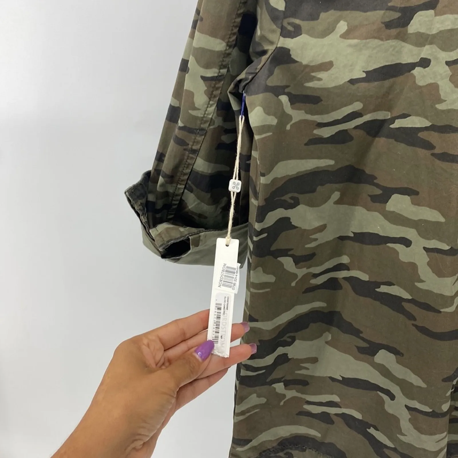 Caslon modern camo jacket contemporary hippie Gypsy feminine green petite M - Image 4