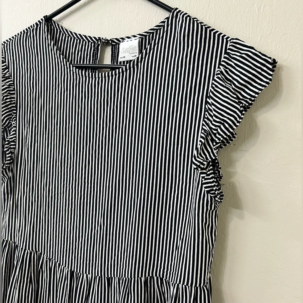 Selfie Leslie Louise Striped Cap Sleeve Mumu Dress Black Sz M - Image 5