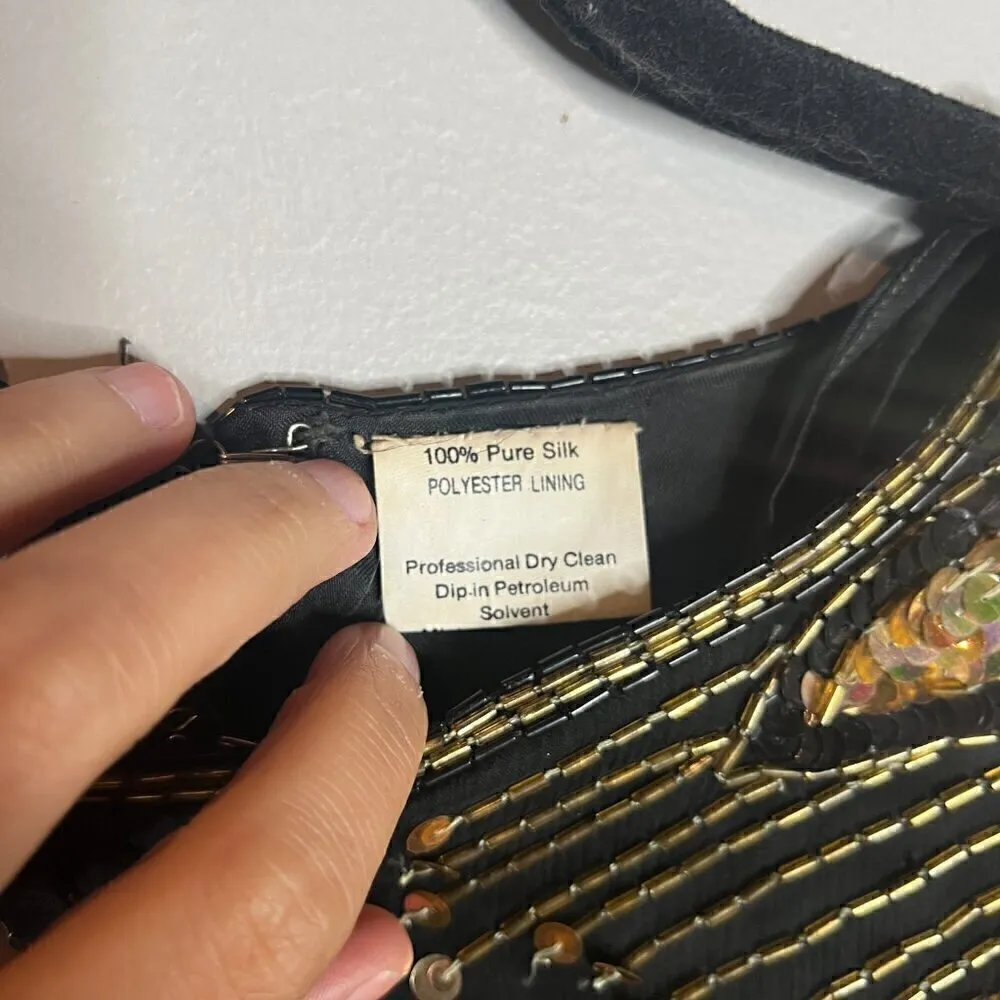 Vintage silk beaded sequin dress Black Size 8 - Image 5