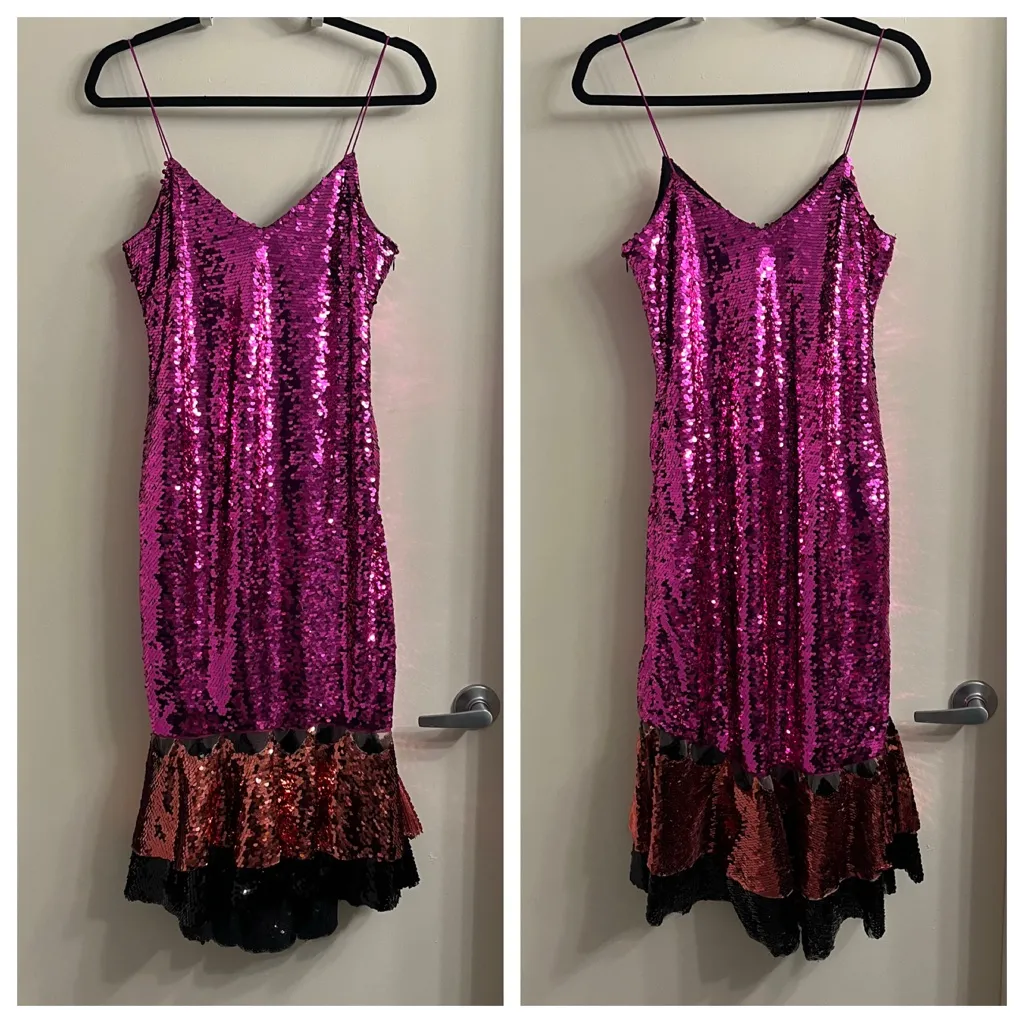NWT Sachin + Babi Maslak Sequin Flounce Hem Midi Dress Size 8 Pink - Image 5