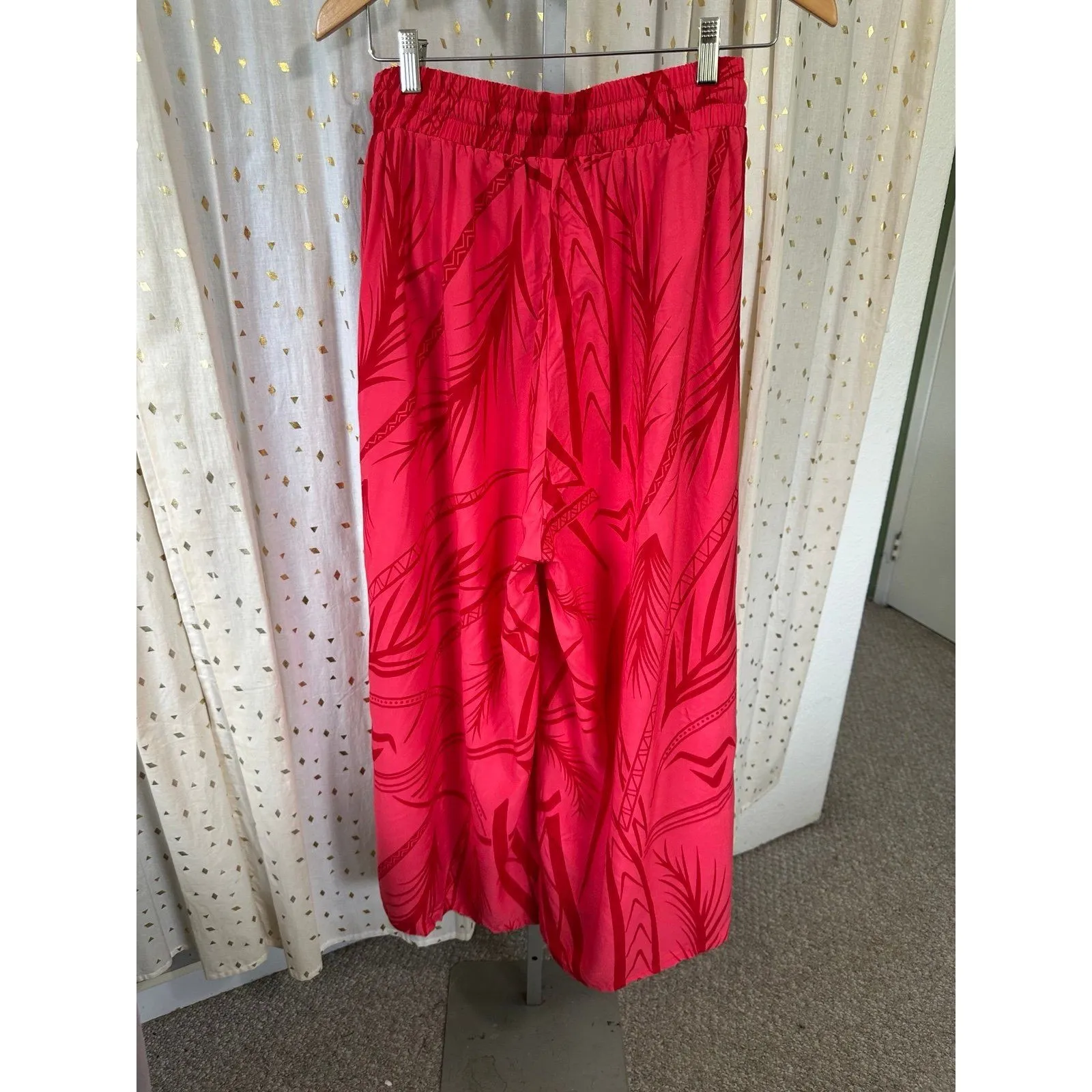NWT Missing Polynesia Red Coco Palms Culottes Wide Leg Palazzo Pants M/L Size L - Image 5