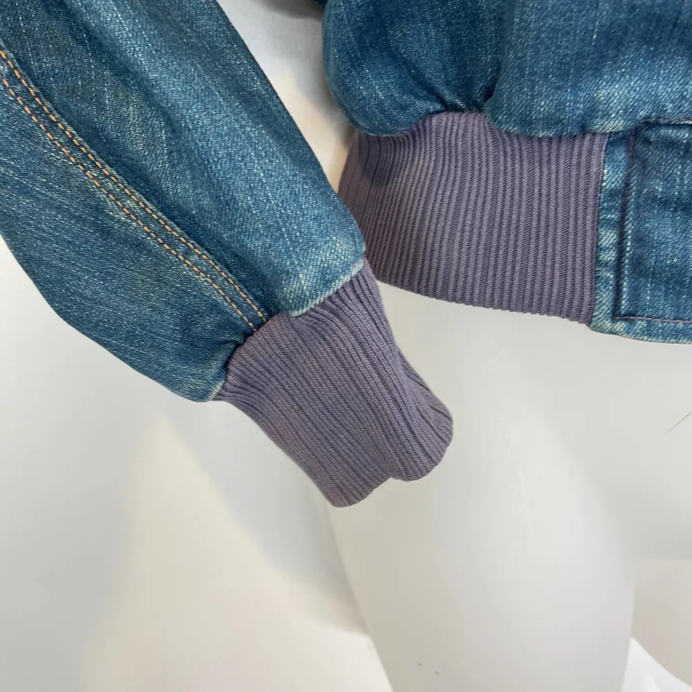 Levi's Red Collection Bomber Denim Jacket Cropped Scratched Print Vintage - Image 11