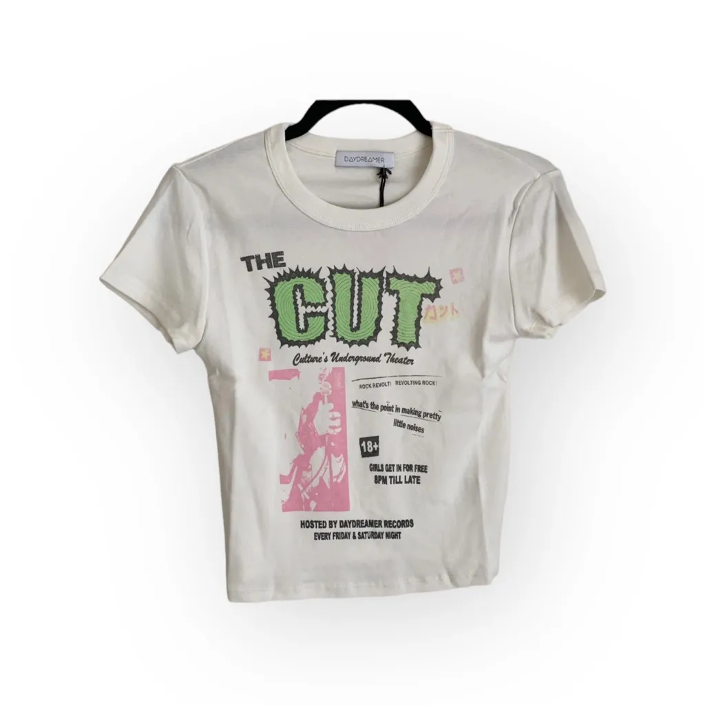 new Daydreamer x Free People 𖦹 The Cut Shrunken Baby Tee 𖦹 Vintage White 𖦹 M - Image 7
