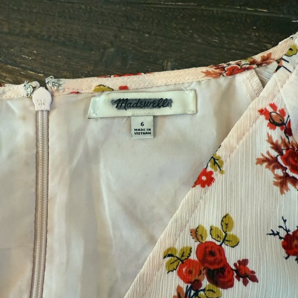 Madewell Tie Sleeve Ruffle Waist Floral V-Neck Midi Dress Size 6 Flowy - Image 8