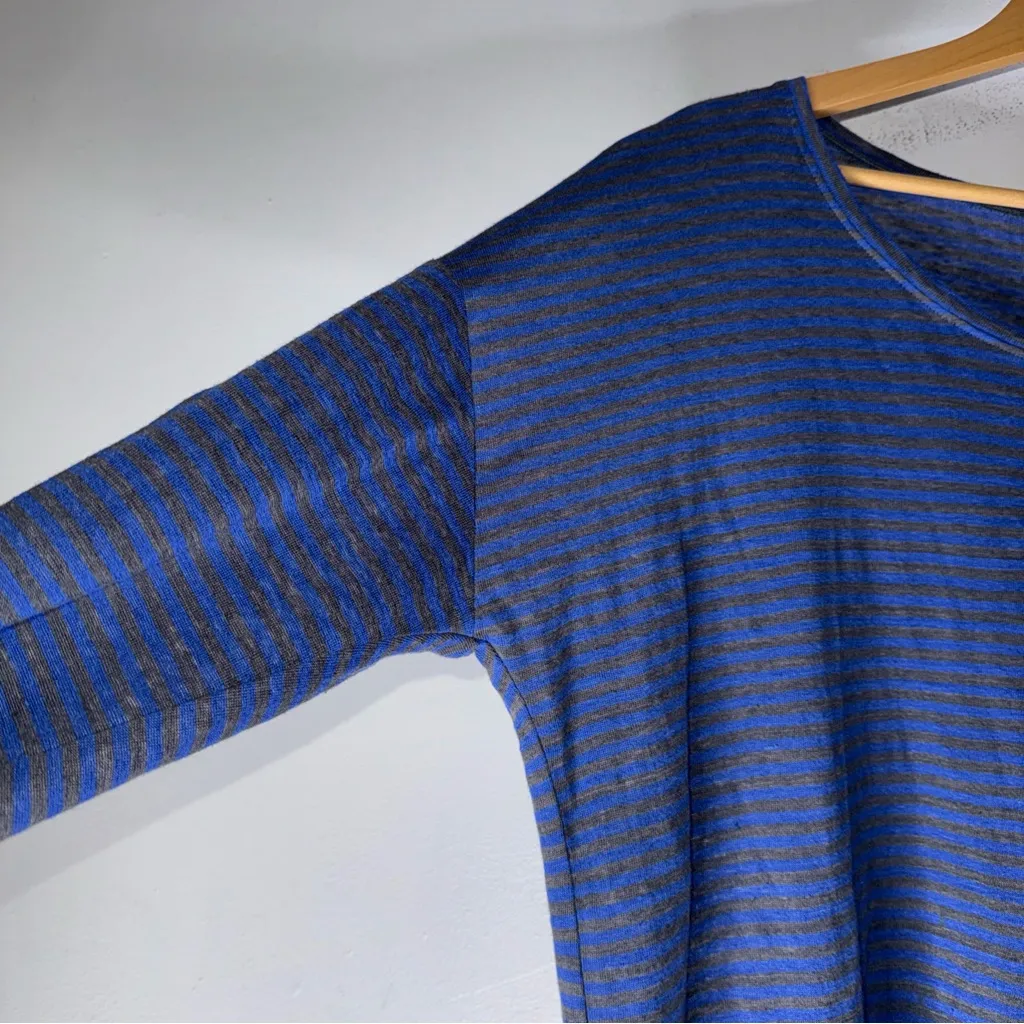 Eileen Fisher Blue Gray Stripe Long Sleeve Linen T-shirt Small - Image 5