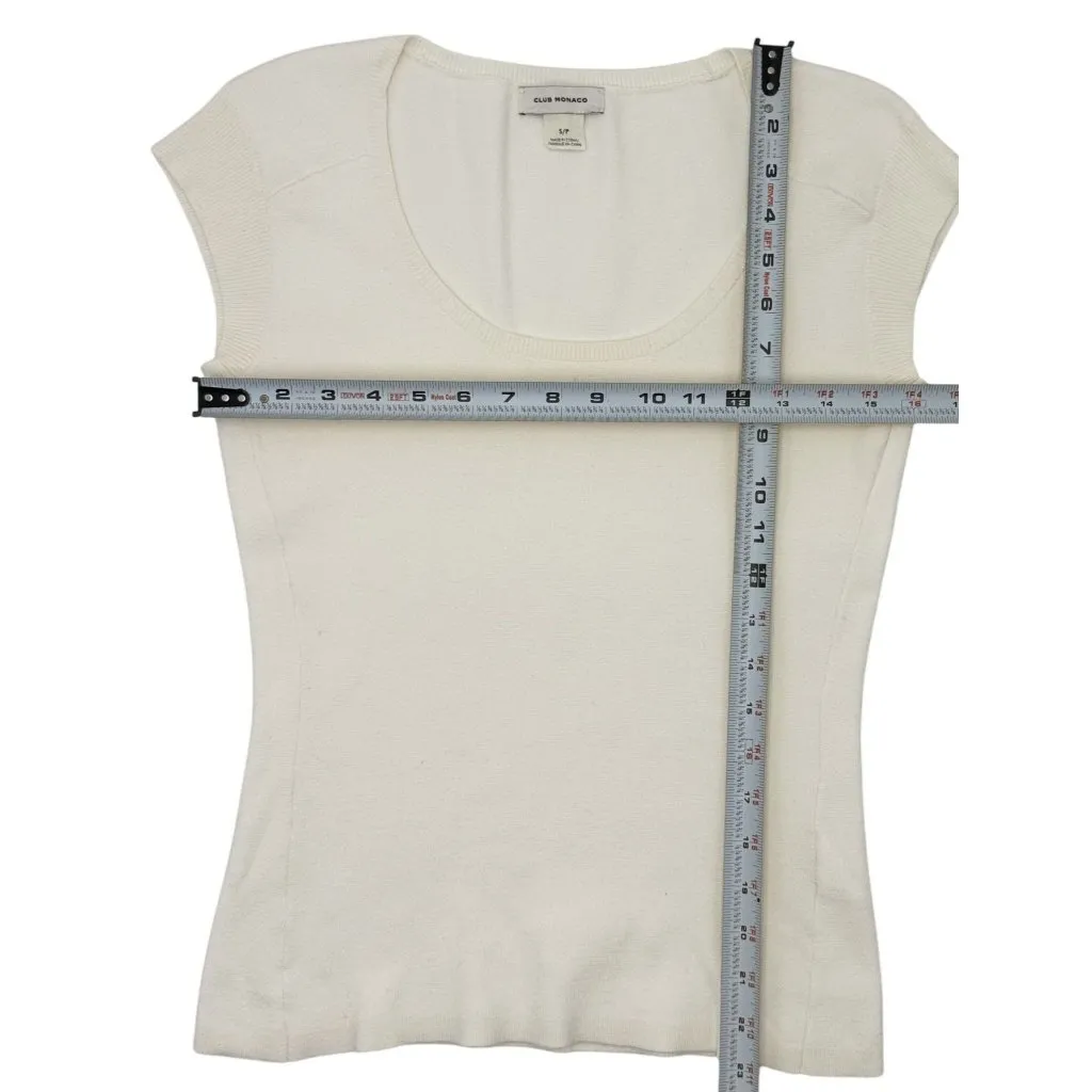 Club Monaco Womens Ivory Knit Scoop Neck Short Sleeve Top Size S - Image 5