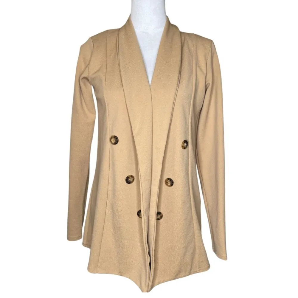 PrettyLittleThing Oversized Camel Peacoat Style Button Detail Blazer Size 4 Chic - Image 2