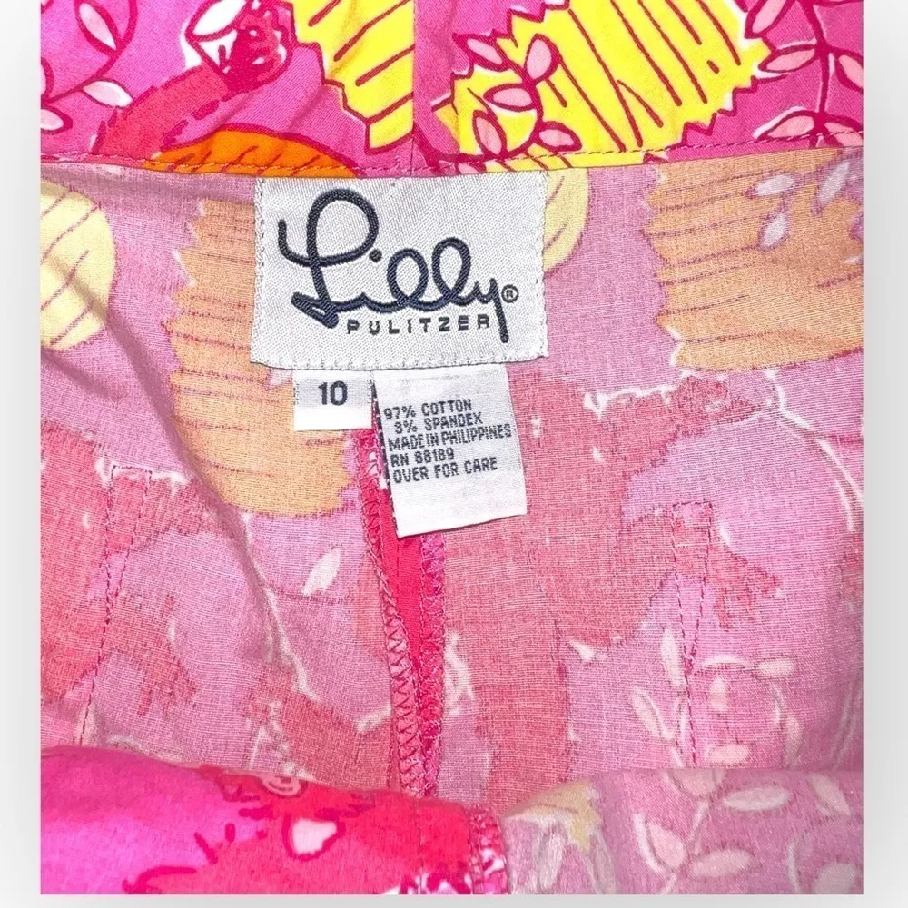 VINTAGE Lilly Pulitzer Pink Yellow fun monkey Print Pants size 10 cropped cotton - Image 3