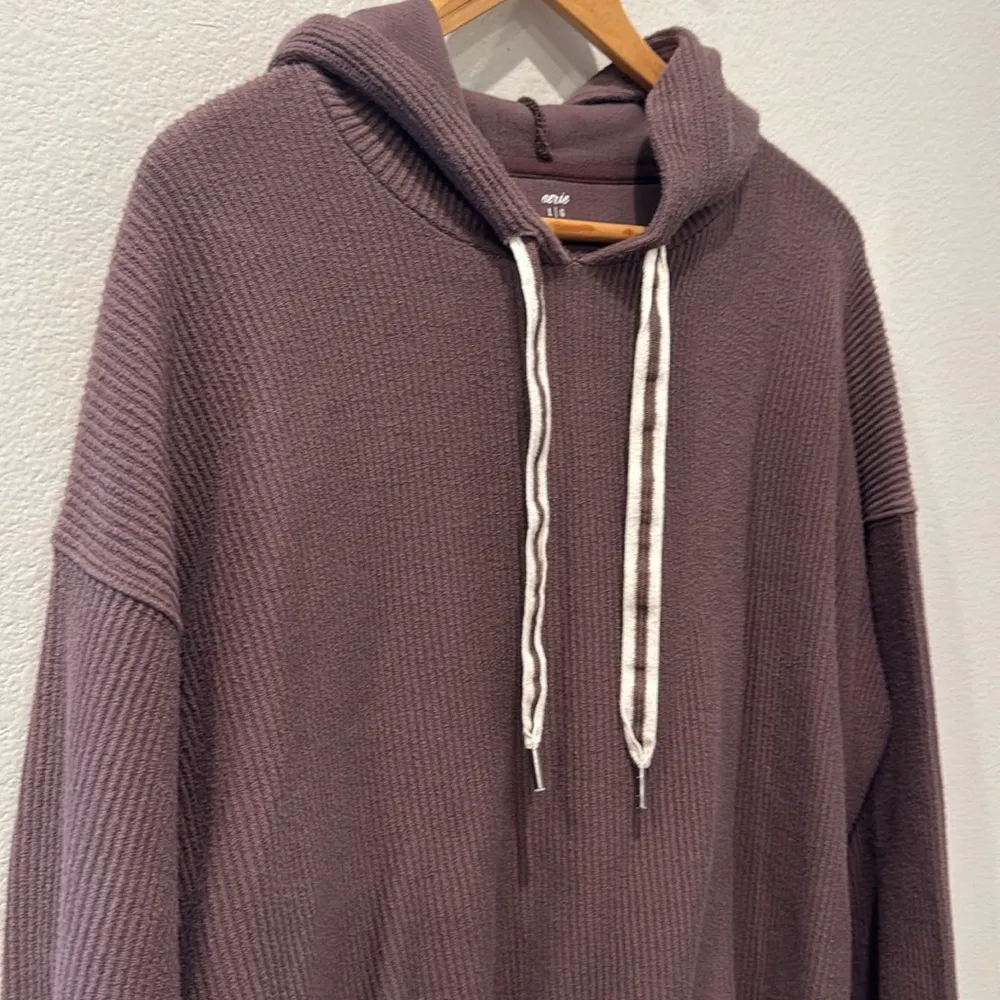 Aerie Chocolate Brown Corded Rib Knit Hoodie Size Large - Image 2