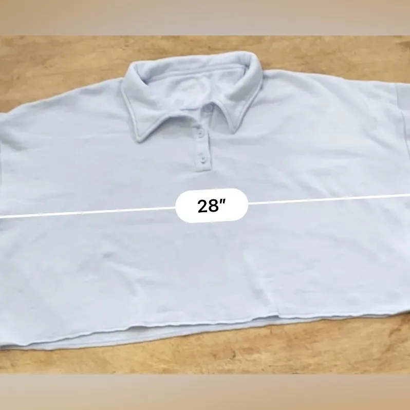 Aerie Fleece Of Mind‎ Women’s Large Sunset Blue Cropped Polo Sweatshirt - Image 13