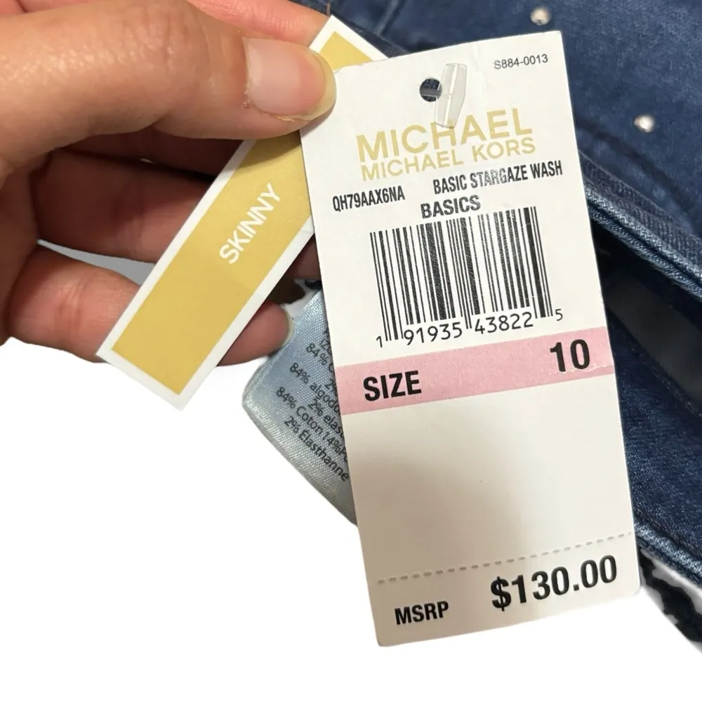 NWT Michael Kors Blue Denim Silver Studded Stretchy Midrise Cropped Jeans - 10 - Image 9