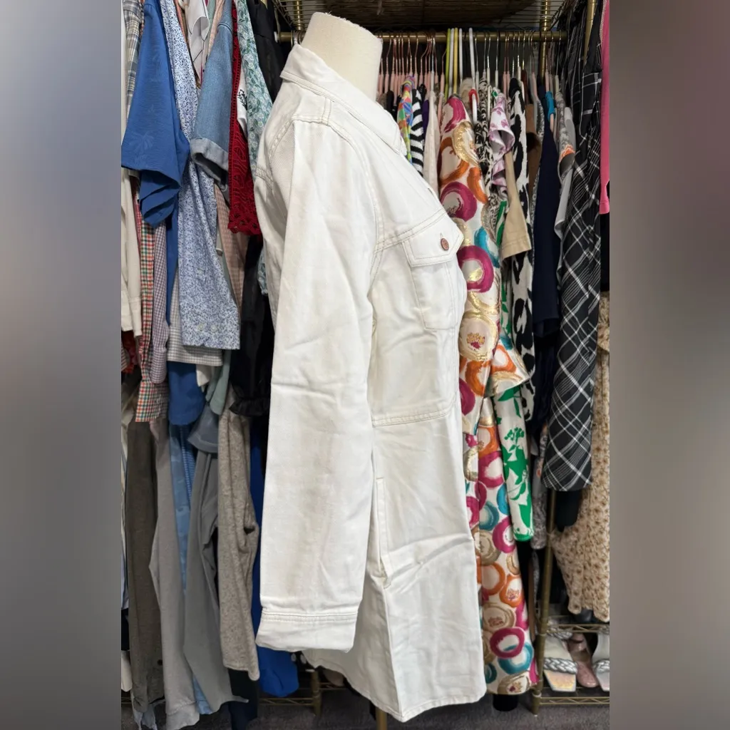 FRYE White Denim Long Sleeve
Button Front Mini Shirtdress Pockets - Image 8