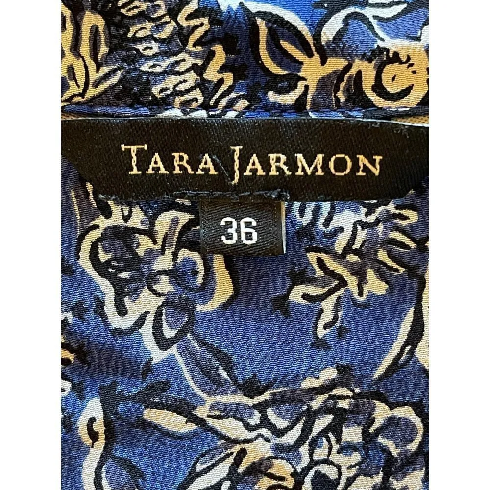 Tara Jarmon Blue Silk Floral Print‎ Collared Button Down Ruffle Cuff Blouse S - Image 8