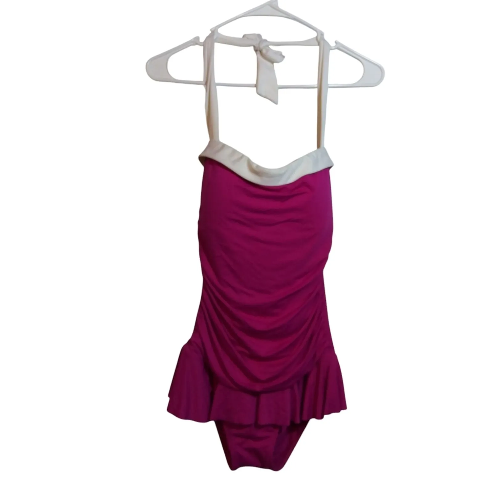 Lauren Ralph Lauren Bel Aire One Piece Skirted Swimsuit Pink White Size 10 - Image 2