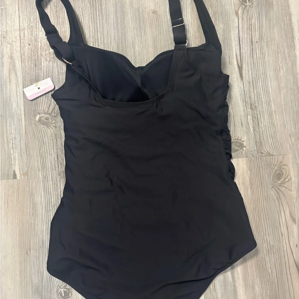 Black ruched one-piece swimsuit #swimwear Anne Cole NWT size small with removabl - Image 2