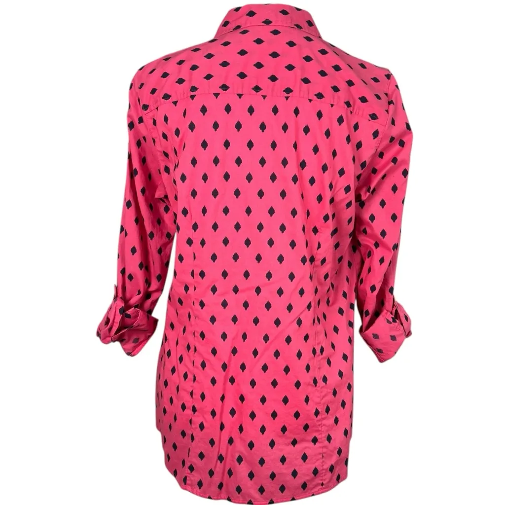 Fox Croft Diamond Wrinkle Free Fitted Button Down Shirt Blouse Pink Black Size 6 - Image 3