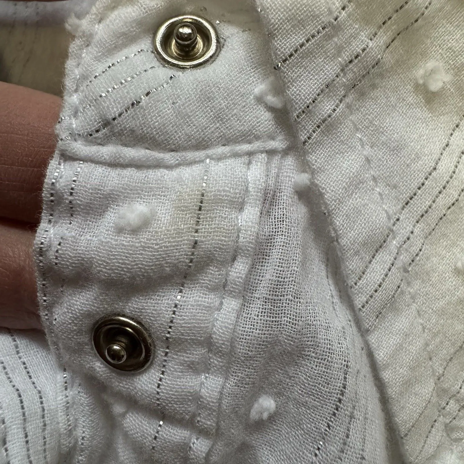 Roper Women M Western Cowgirl Shirt Pearl Snap Embroidered White Silver Metallic Size M - Image 9