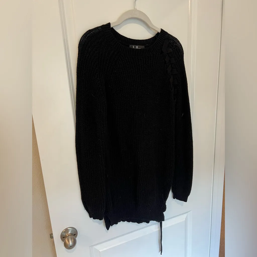 New Lulu's Stretch Black Knit Sweater Lace Up - Image 4