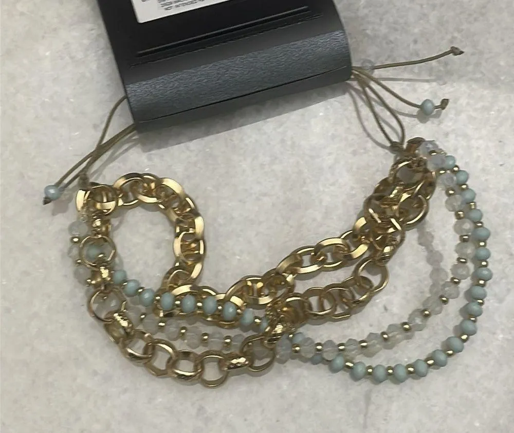 Massini bracelet multi strand bead gold tone chain jewelry NEW - Image 6