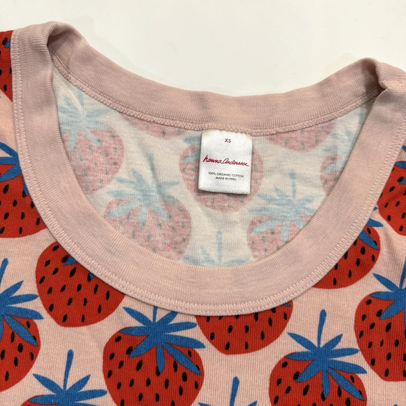 Hanna Andersson Pajama PJ Set Women XS Long John Strawberry Print Sleep Top Pant Pink - Image 6