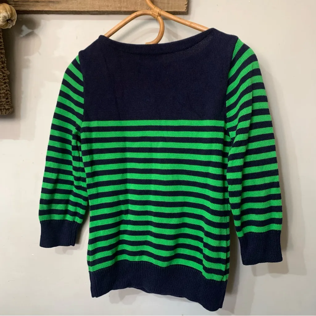 Ralph Lauren Vintage Nautical Striped Embroidered Knit 3/4 sleeve Sweater - Image 6