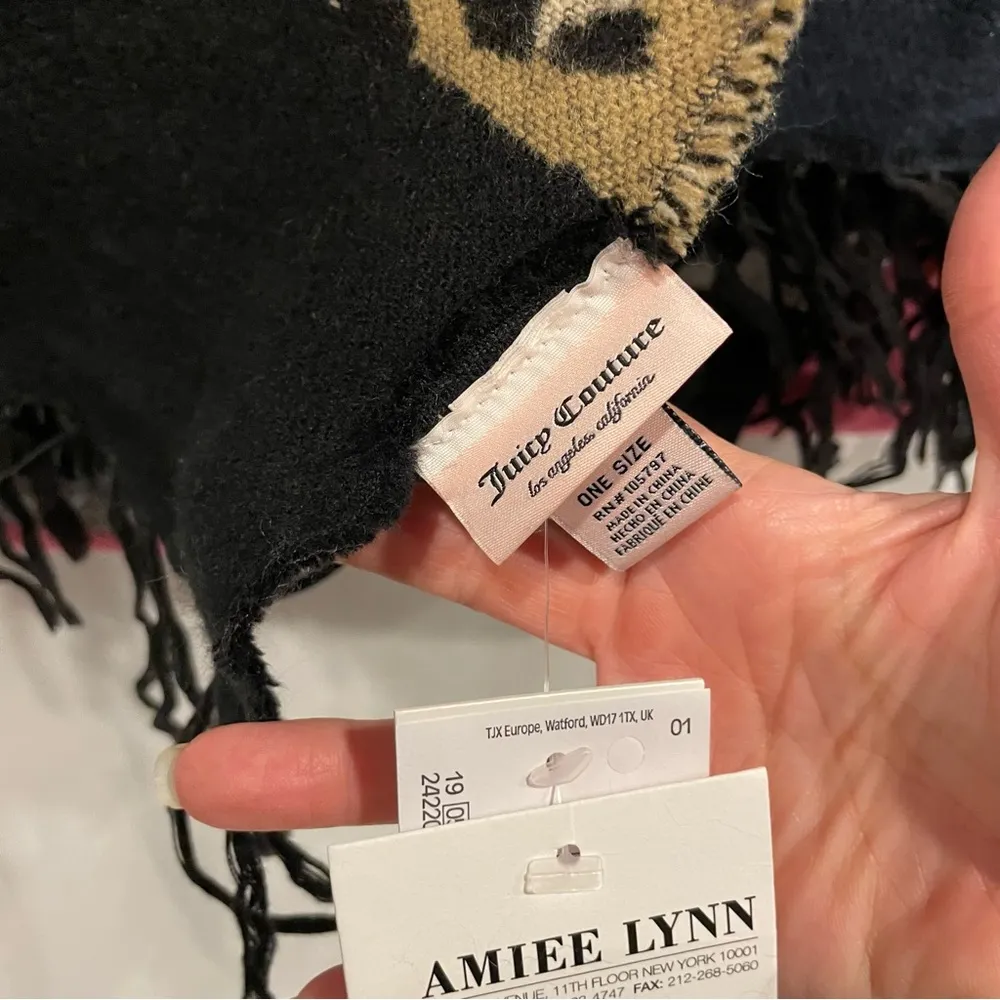 NWT giant leopard pink black Juicy Couture blanket scarf soft cozy fringe - Image 7