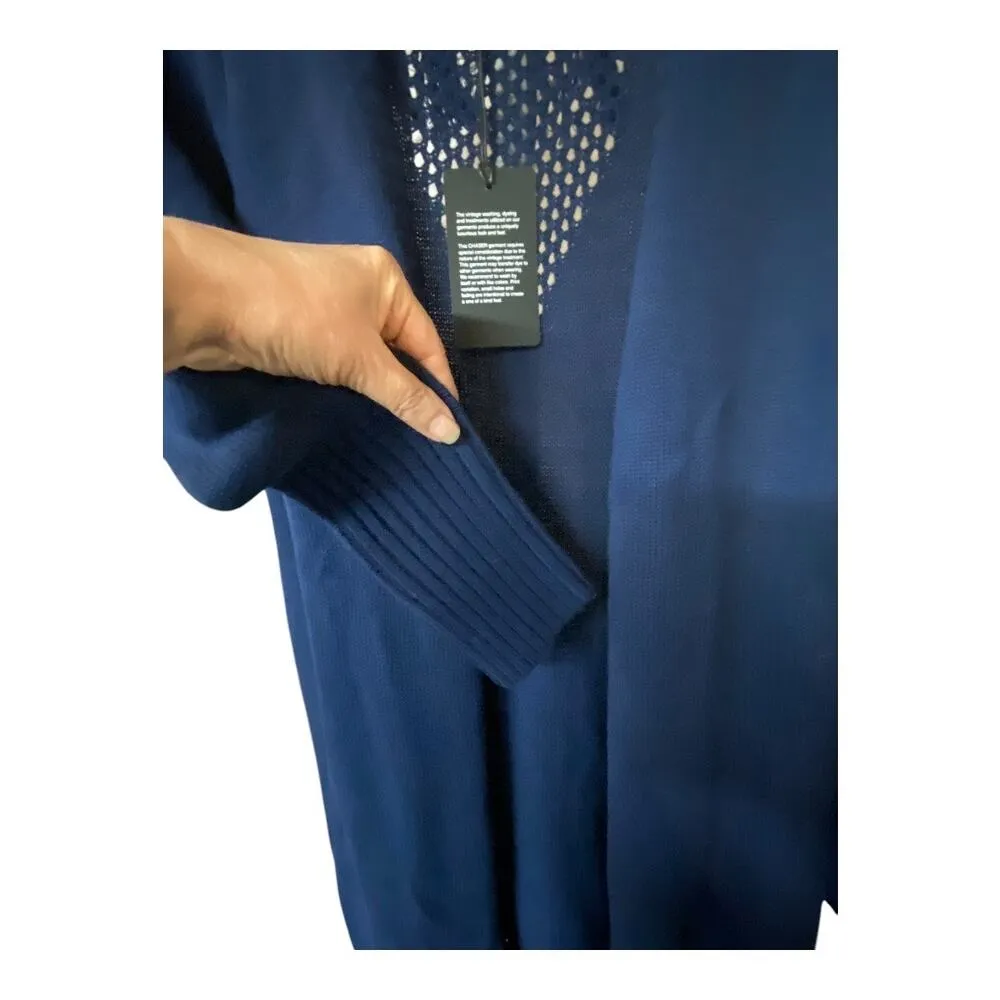 Chaser Womens M Open Front Duster Cardigan Tassle Fringe Blue Cozy Lagenlook New - Image 5